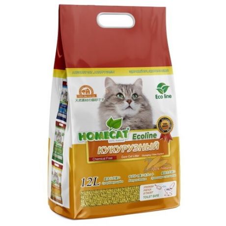 Наполнитель HOMECAT Eco Line, с ароматом кукурузы, Trixie (товары для животных, комкующийся 12 л, 77512M)