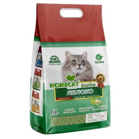 Homecat Ecoline / Комкующийся наполнитель Хоумкэт для кошачьего туалета аромат Яблоко 6 л
