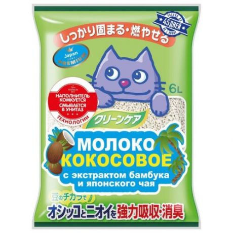 Комкующийся наполнитель Japan Premium Pet Молоко кокосовое с бамбуком и японским чаем 6 л