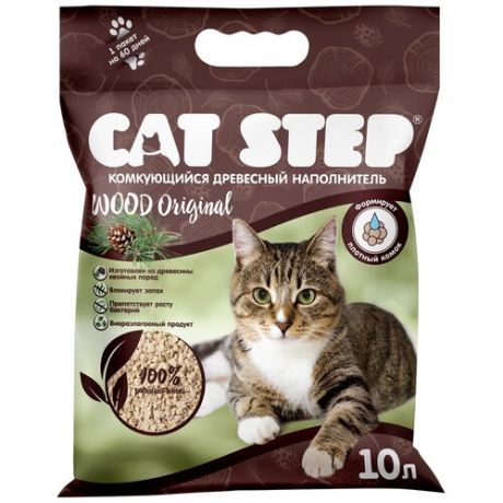 Наполнитель комкующийся растительный CAT STEP Wood Original, 10 л