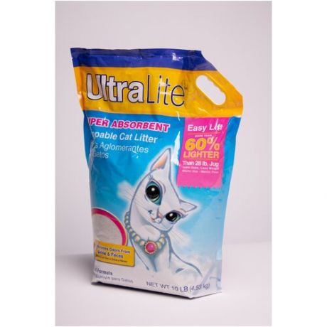Наполнитель для кошачьего туалета Ultra Lite комкующийся, бентонитовый с кристаллами силикагеля, 10л (4,53 кг)