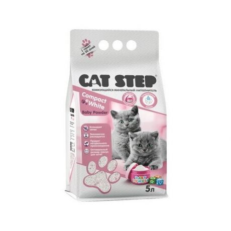 Cat Step Комкующийся минеральный наполнитель Baby Powder для котят Compact White, 5 л 20313013, 4,375 кг (2 шт)