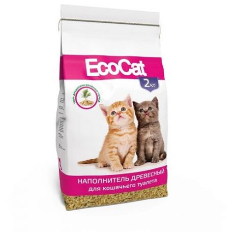 Наполнитель древесный для домашних животных EcoCat 2 кг (влагоемкость 8 л), для кошачьих туалетов