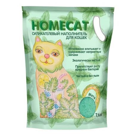 Homecat / Силикагелевый наполнитель Хоумкэт для кошачьего туалета аромат Мята 7,6 л