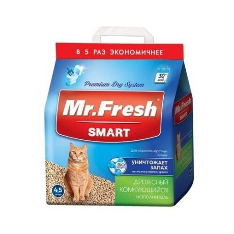 Mr. Fresh Наполнитель древесный комкующийся для короткош кошек 18л8,4кг F603, 8,3 кг, 38504 (2 шт)
