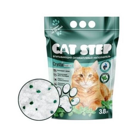 Cat Step Впитывающий силикагелевый наполнитель Crystal Fresh Mint, 3,8 л 20363011, 1,765 кг (2 шт)