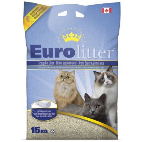 Eurolitter - Eurolitter Комкующийся наполнитель "Контроль запаха", без пыли, аромат детской присыпки, Dust Free 15 кг