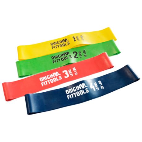 Набор резинок для фитнеса 4 шт. Original FitTools FT-XLST 61 х 5 см зеленый/желтый/красный/синий