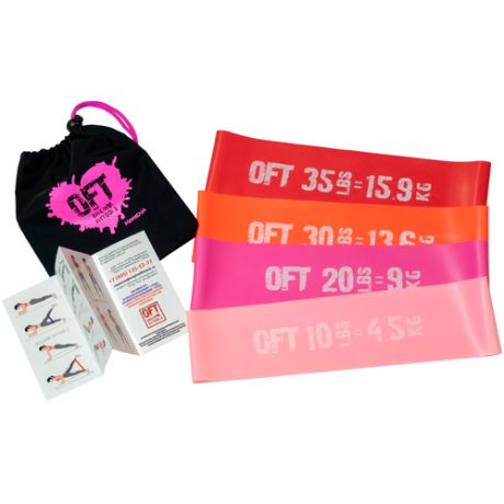 Набор резинок для фитнеса 4 шт. Original FitTools FT-75-MORENA 60 х 7.5 см розовый/оранжевый/красный