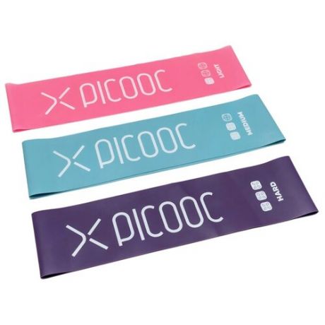 Набор резинок для фитнеса 3 шт. Picooc + видеоуроки 60 х 7.5 см розовый голубой фиолетовый