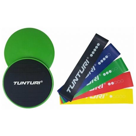 Комплект ленточных амортизаторов и слайдеров для фитнеса Tunturi Resistance & Core Sliders Set