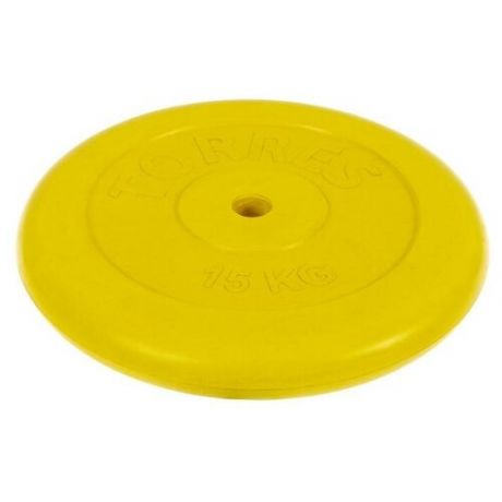 TORRES Диск обрезиненный TORRES 15 кг, d=25мм, металл в резиновой оболочке, цвет жёлтый