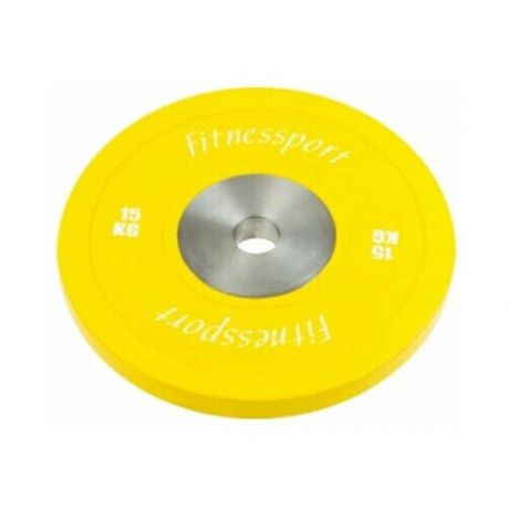 Бамперный диск для кроссфита Fitnessport (желтый) 15 кг.