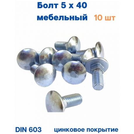 Болт мебельный оцинкованный DIN 603 5х40 (10 шт