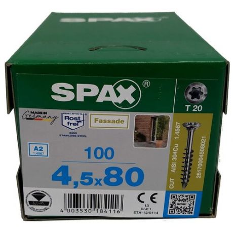 Spax для фасадов 4,5x80 мм 25170004508021 (100 шт/упак - нержавейка A2