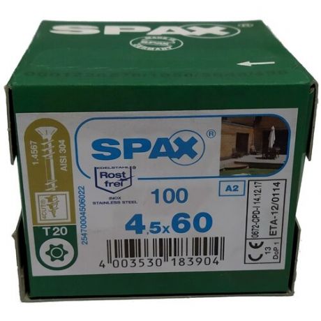 Spax для фасадов 4,5x60 мм 25470004506022 (100 шт/упак - двойная резьба, A2