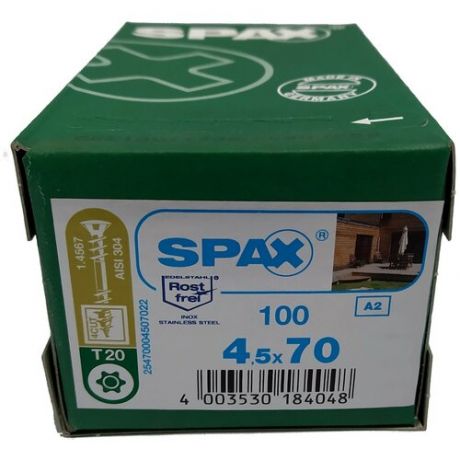 Spax для фасадов 4,5x70 мм 25470004507022 (100 шт/упак - двойная резьба, нержавейка A2
