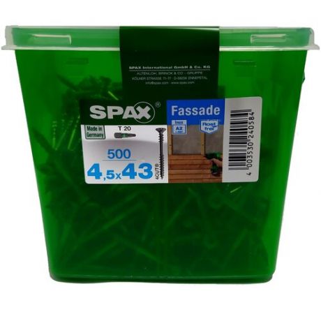 Spax для фасадов 4,5x43 мм 4547000450439 (500 шт/упак - двойная резьба, A2