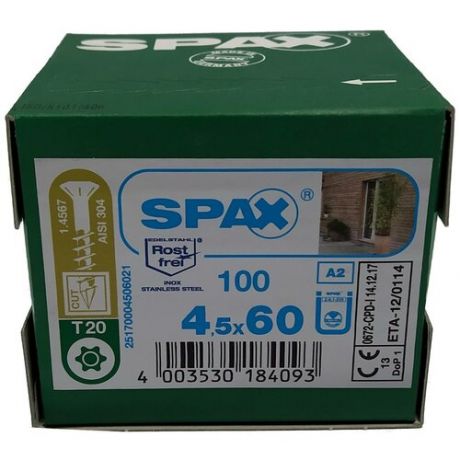 Spax для фасадов 4,5x60 мм 25170004506021 (100 шт/упак - нержавейка A2