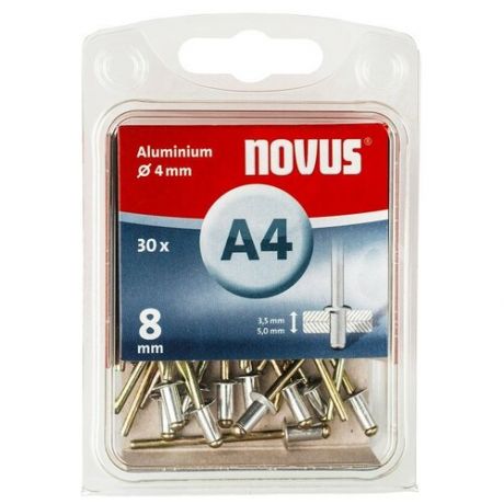 Алюминиевые вытяжные заклепки NOVUS Алюминиевые вытяжные заклепки A4х8 мм 30 шт.