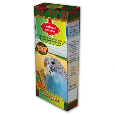 Родные Корма зерновая палочка для попугаев, с овощами 90 гр (10 шт)