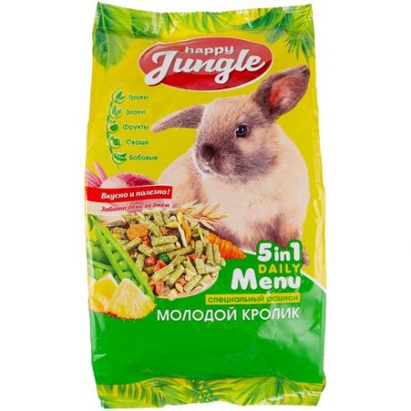 Корм для молодых кроликов Happy Jungle 5 in 1 Daily Menu Специальный рацион 400 г