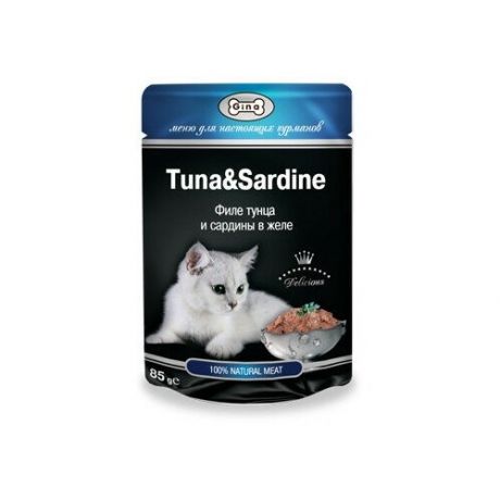 GINA Tuna&Sardine Консервы для кошек в желе с тунцом и сардинами 80г