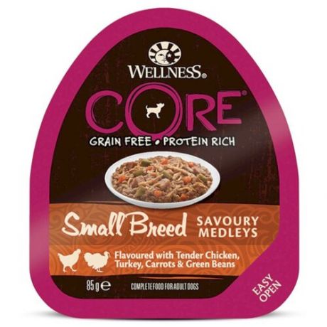 Wellness Core влажный корм для взрослых собак малых пород, попурри из куриного филе с индейкой 90 гр (10 шт)