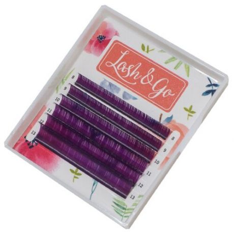 Lash&Go Ресницы для наращивания Цветные Омбре микс C/0,10/7-12 mm Фиолетовый (6 линий)/ Ресницы для наращивания Цветные Омбре Лэш энд Гоу