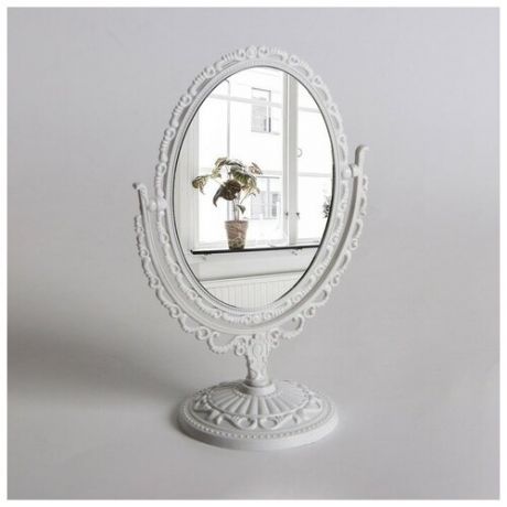 Зеркало настольное, двустороннее, с увеличением, зеркальная поверхность 9 × 12,5 см, цвет белый