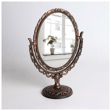 Зеркало настольное "Ажур", двустороннее, с увеличением, зеркальная поверхность 11,5 x 15,7 см, цвет медный