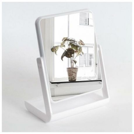 Зеркало с подставкой для хранения, двустороннее, зеркальная поверхность 13.5 x 17 см, цвет белый