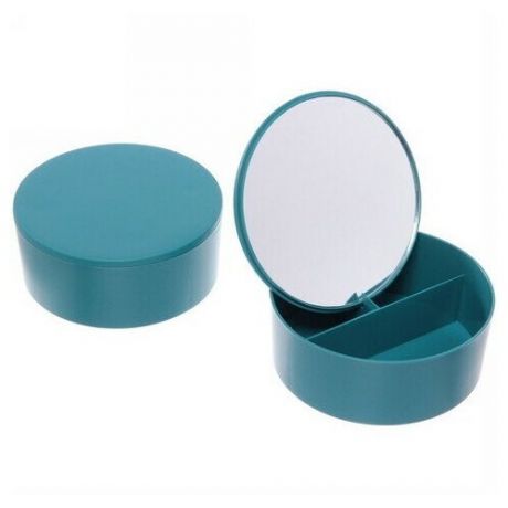 Зеркало настольное с органайзером для косметики «Beauty», цвет голубой, 16,5*17см