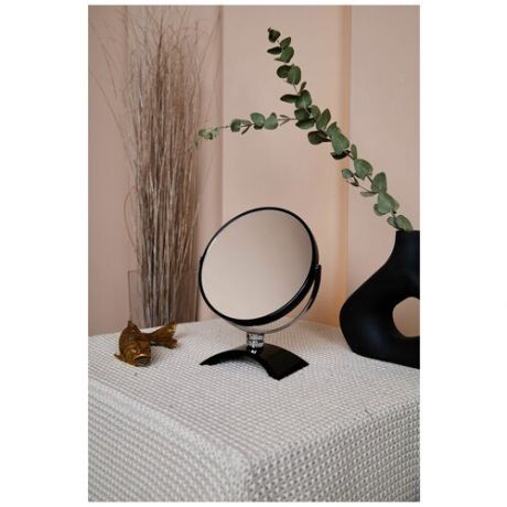 Zarboni 351B-10X зеркало косметическое с увеличением 10X, настольное, двустороннее, на ножке, черное, круглое, диаметр 18см