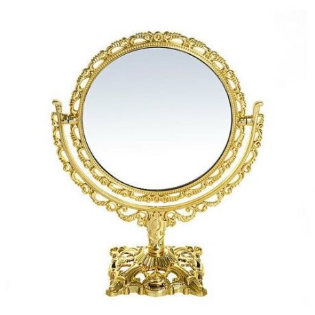 Зеркало настольное в пластиковой оправе «Версаль - Круг», цвет золото, двухстороннее, 24см.