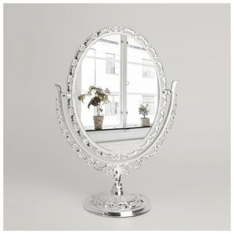 Зеркало настольное, двустороннее, с увеличением, зеркальная поверхность 12.5 x 12 см, цвет золотистый