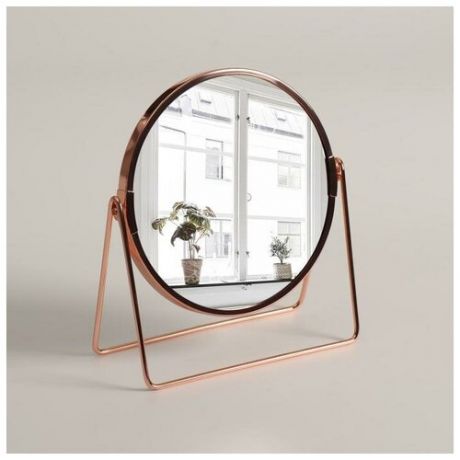Зеркало настольное, двустороннее, с увеличением, d зеркальной поверхности 16 см, цвет розовое золото