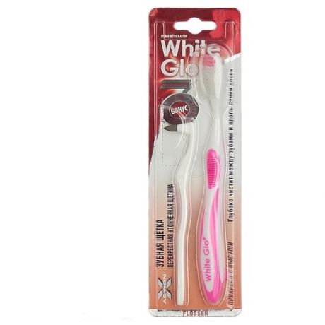 White Glo 840р Зубная щетка Flosser + ластик для удаления налета (утонченная щетина) розовый
