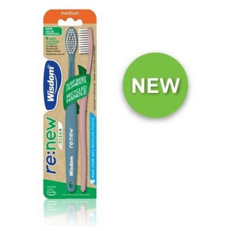 Зубная щетка Wisdom re: new 100% Recycled Plastic Toothbrush Twin Pack Medium