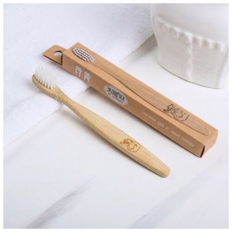 Зубная щётка для детей, бамбук «Чистим зубки вместе!», 15 × 2 × 1,5 см