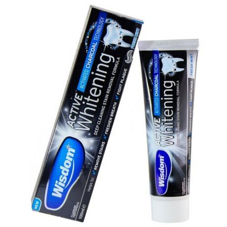 Зубная паста Wisdom Active Whitening Charcoal Toothpaste 100 мл. Содержит бамбуковый уголь