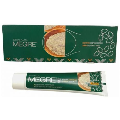 Натуральная зубная паста MEGRE с кедровым жмыхом и скорлупой кедрового ореха, объем 60 мл.