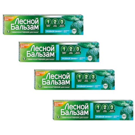 Лесной бальзам Зубная паста Тройной эффект Двойная мята, 75мл (4 шт в наборе)