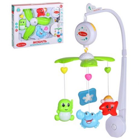 Детская карусель Мобиль на кроватку TM Smart Baby, музыкальная, развивающая, на батарейках, колыбельные, крепление на кроватку, для малышей, игрушка детская для сна, пластиковые игрушки-подвески, 26 мелодий, 36 x 6 x 29 см