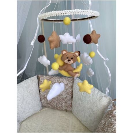 Мобиль музыкальный для детской кроватки Сплюшки Мобили "Мишка с желтыми звездами