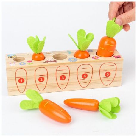 Деревянный сортер для малышей Морковки, развивающая игрушка по методике М.Монтессори