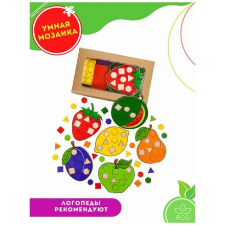 Сортер по цвету для детей/Развивающая деревянная мозаика Фрукты/Пазлы из дерева, 6 фруктов, Alatoys