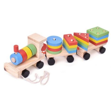 Развивающая игрушка "Паровозик", сортер, деревянный поезд, Учим цвета и формы по методике Монтессори