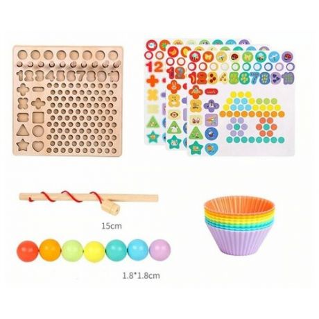 Мозаика сортер с шариками, магнитной рыбалкой, цифрами и геометрическими фигурами по методу М.Монтессори для малышей