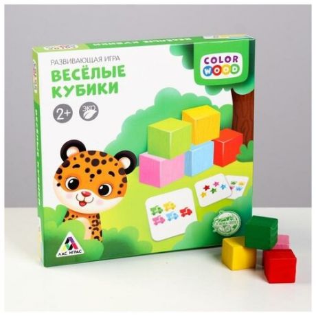 Развивающая игра «Весёлые кубики» с деревянными вложениями, (1 шт)